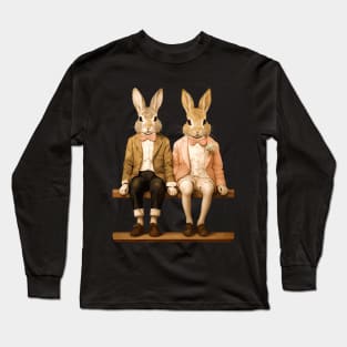 Easter Rabbits On Park Bench Bunny Lovers Long Sleeve T-Shirt